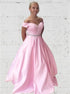 A Line Off the Shoulder Satin Beaded Pink Prom Dress LBQ2939